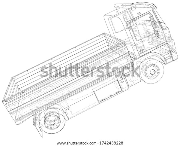Vector Wire-frame isolated Flatbed truck on\
background. Vector rendering of\
3d.