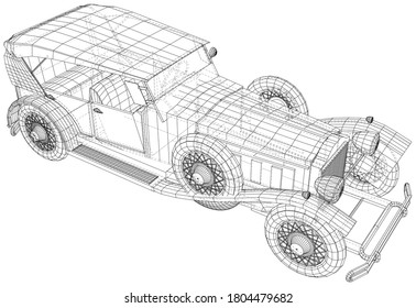 Vector Wire-frame isolated Retro car on background. Vector rendering of 3d.