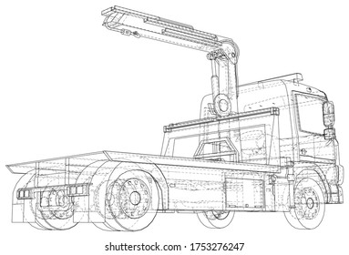 Vector Wire-frame isolated tow truck on background. Vector rendering of 3d.