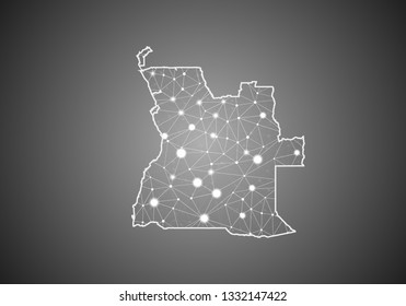 Vector wireframe mesh polygonal of angola map. Abstract global connection structure. Map connected with lines and dots. Geometric world concept.  digital data visualization, infographics.