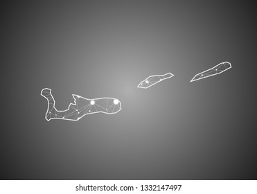Vector wireframe mesh polygonal of cayman Islands map. Abstract global connection structure. Map connected with lines and dots. Geometric world concept.  digital data visualization, infographics.
