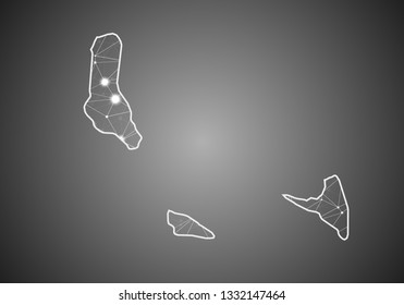 Vector wireframe mesh polygonal of comoros map. Abstract global connection structure. Map connected with lines and dots. Geometric world concept.  digital data visualization, infographics.