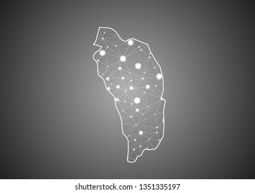 Vector wireframe mesh polygonal of dominica map. Abstract global connection structure. Map connected with lines and dots. Geometric world concept.  digital data visualization, infographics.