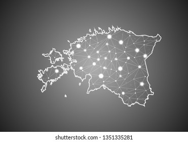 Vector wireframe mesh polygonal of estonia map. Abstract global connection structure. Map connected with lines and dots. Geometric world concept.  digital data visualization, infographics.