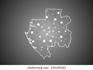 Vector wireframe mesh polygonal of gabon map. Abstract global connection structure. Map connected with lines and dots. Geometric world concept.  digital data visualization, infographics.