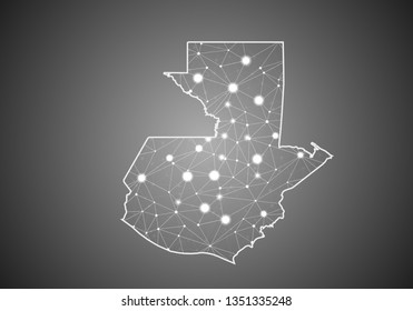 Vector wireframe mesh polygonal of guatemala map. Abstract global connection structure. Map connected with lines and dots. Geometric world concept.  digital data visualization, infographics.