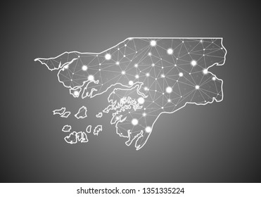 Vector wireframe mesh polygonal of guinea Bissau map. Abstract global connection structure. Map connected with lines and dots. Geometric world concept.  digital data visualization, infographics.