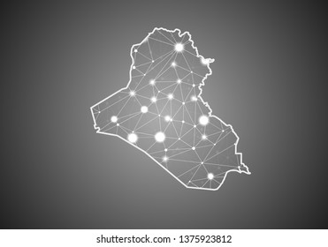 Vector wireframe mesh polygonal of iraq map. Abstract global connection structure. Map connected with lines and dots. Geometric world concept. digital data visualization, infographics.