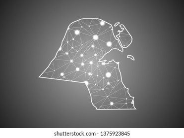 Vector wireframe mesh polygonal of kuwait map. Abstract global connection structure. Map connected with lines and dots. Geometric world concept. digital data visualization, infographics.