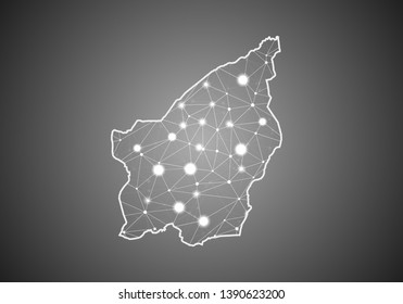Vector wireframe mesh polygonal of san Marino map. Abstract global connection structure. Map connected with lines and dots. Geometric world concept. digital data visualization, infographics.