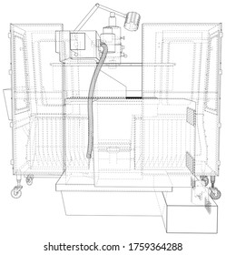 Vector Wire-frame Milling machine. The layers of visible and invisible lines are separated. EPS10 format. Vector created of 3d.