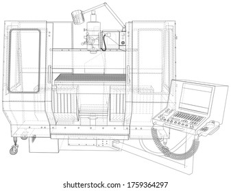 Vector Wire-frame Milling machine. The layers of visible and invisible lines are separated. EPS10 format. Vector created of 3d.