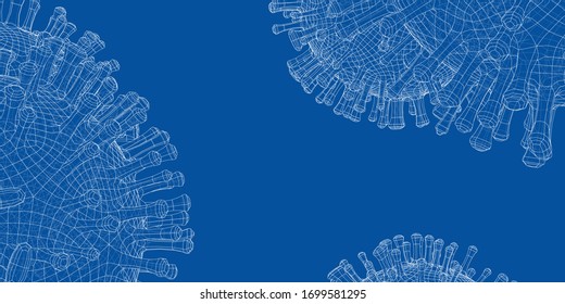 Vector wire-frame model of a virus. Abstract 3d microbe, virus or bacteria. Virus development concept. Drawing or blueprint style. Vector made from 3d model.