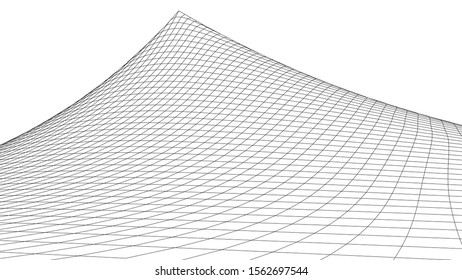 Vector wireframe mountain. Perspective grid. Technology grid illustration. Network of connected lines on white background.