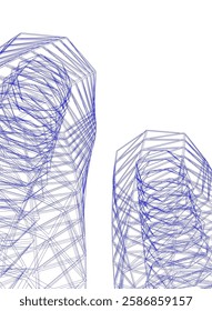 Vector Wireframe and Parametric Architecture – Futuristic Skyscraper and Grid Structure