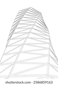 Vector Wireframe and Parametric Architecture – Futuristic Skyscraper and Grid Structure