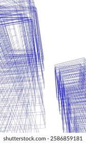 Vector Wireframe and Parametric Architecture – Futuristic Skyscraper and Grid Structure