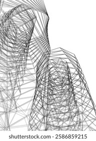 Vector Wireframe and Parametric Architecture – Futuristic Skyscraper and Grid Structure