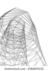 Vector Wireframe and Parametric Architecture – Futuristic Skyscraper and Grid Structure
