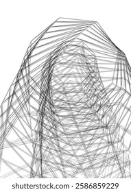 Vector Wireframe and Parametric Architecture – Futuristic Skyscraper and Grid Structure