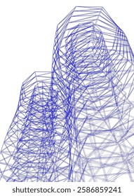 Vector Wireframe and Parametric Architecture – Futuristic Skyscraper and Grid Structure