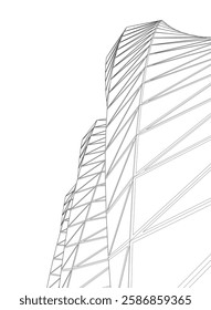 Vector Wireframe and Parametric Architecture – Futuristic Skyscraper and Grid Structure