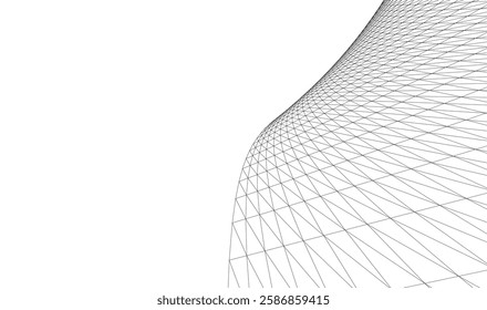 Vector Wireframe and Parametric Architecture – Futuristic Skyscraper and Grid Structure