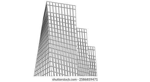 Vector Wireframe and Parametric Architecture – Futuristic Skyscraper and Grid Structure