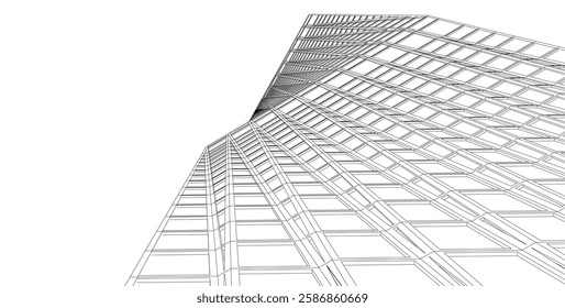 Vector Wireframe and Parametric Architecture – Futuristic Skyscrapers and Grid Structures