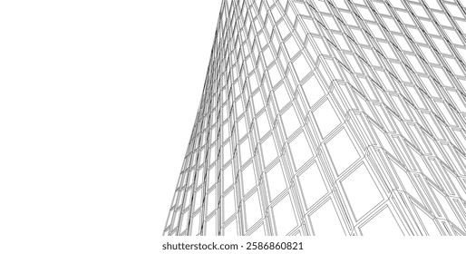 Vector Wireframe and Parametric Architecture – Futuristic Skyscrapers and Grid Structures