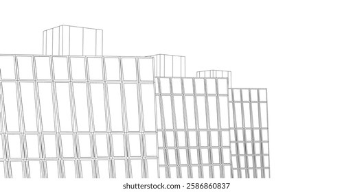 Vector Wireframe and Parametric Architecture – Futuristic Skyscrapers and Grid Structures