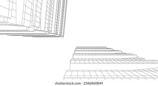 Vector Wireframe and Parametric Architecture – Futuristic Skyscrapers and Grid Structures