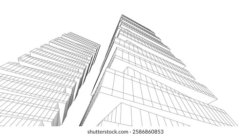 Vector Wireframe and Parametric Architecture – Futuristic Skyscrapers and Grid Structures