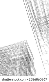 Vector Wireframe and Parametric Architecture – Futuristic Skyscrapers and Grid Structures