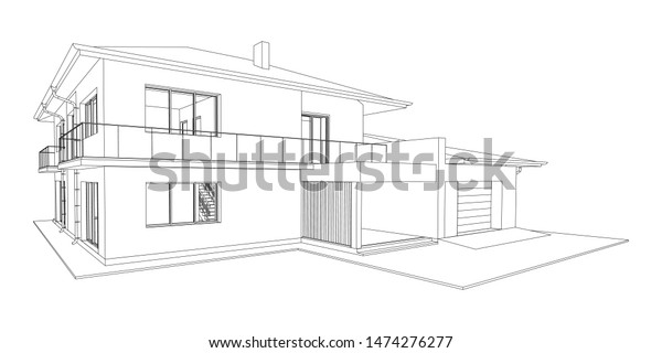 Exterior Sketch Modern House Drawing - grafika-moim-zyciem