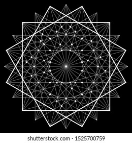 Vector wireframe polygonal element, geometric figure with connected lines and dots