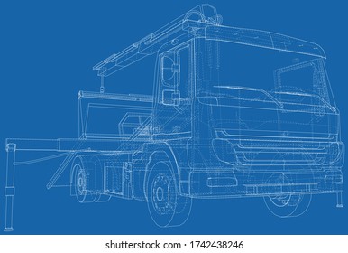 Vector Wire-frame tow truck. The layers of visible and invisible lines are separated. EPS10 format. Vector created of 3d.