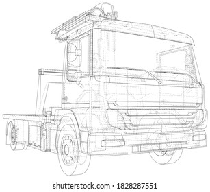 Vector Wire-frame tow truck. The layers of visible and invisible lines are separated. EPS10 format. Vector created of 3d.