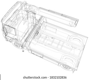 Camión de remolque con armazón del vector. Las capas de líneas visibles e invisibles están separadas. Formato EPS10. Vector creado de 3d.