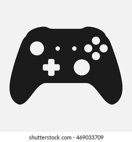 vector wireless black gamepad icon on grey background. video game controller