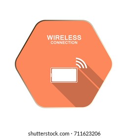 Vector Wireless connection from tablet pc icon on the red hexagon background with shadow.