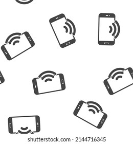 Vector wireless credit card payment icon seamless pattern on a white background.