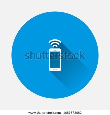 Vector wireless credit card payment icon on blue background. Flat image with long shadow.
