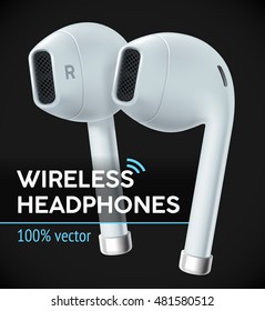 Vector wireless headphones isolated on black.