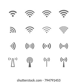 Vector wireless icon set grey on white background