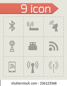 Vector wireless icon set on grey background