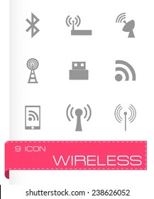 Vector wireless icon set on grey background