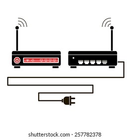 Vector wireless router icon with front and rear view