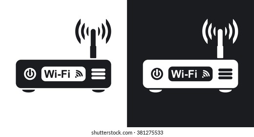 Vector wireless router icon. Two-tone version on black and white background