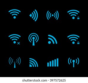 Vector wireless and wifi icon for remote access and communication via radio waves. Wi-Fi logo.